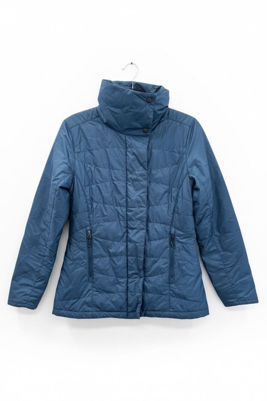 Ibex AIRE Wool Insulation Quilted Jacket Blue Funnel Neck Puffer Womens Medium